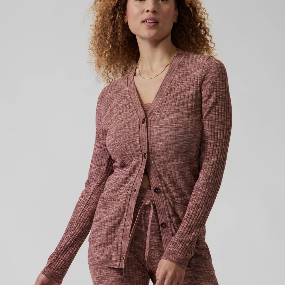 Athleta Women’s Revolve Ribbed Cardigan Mauve Size Medium